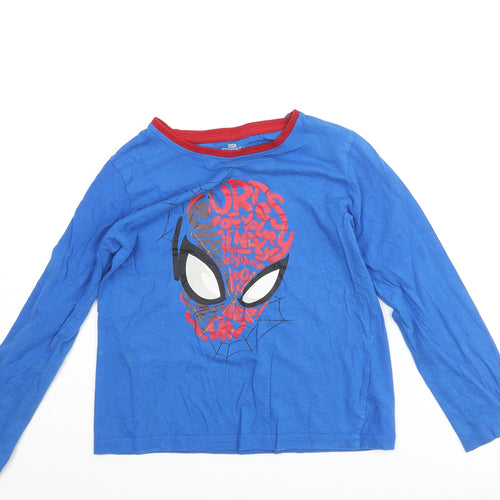 Marvel Boys Blue Cotton Basic T-Shirt Size 7-8 Years Crew Neck Pullover - Spider-Man