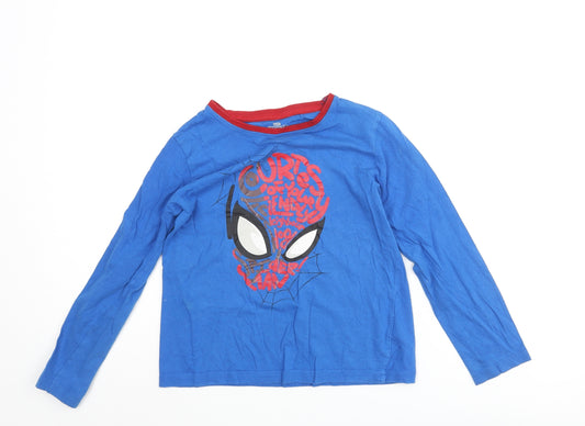 Marvel Boys Blue Cotton Basic T-Shirt Size 7-8 Years Crew Neck Pullover - Spider-Man