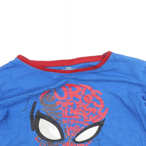 Marvel Boys Blue Cotton Basic T-Shirt Size 7-8 Years Crew Neck Pullover - Spider-Man