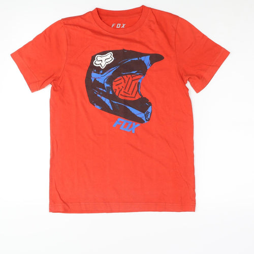 Fox Boys Red Cotton Basic T-Shirt Size M Crew Neck Pullover - Helmet Logo Print