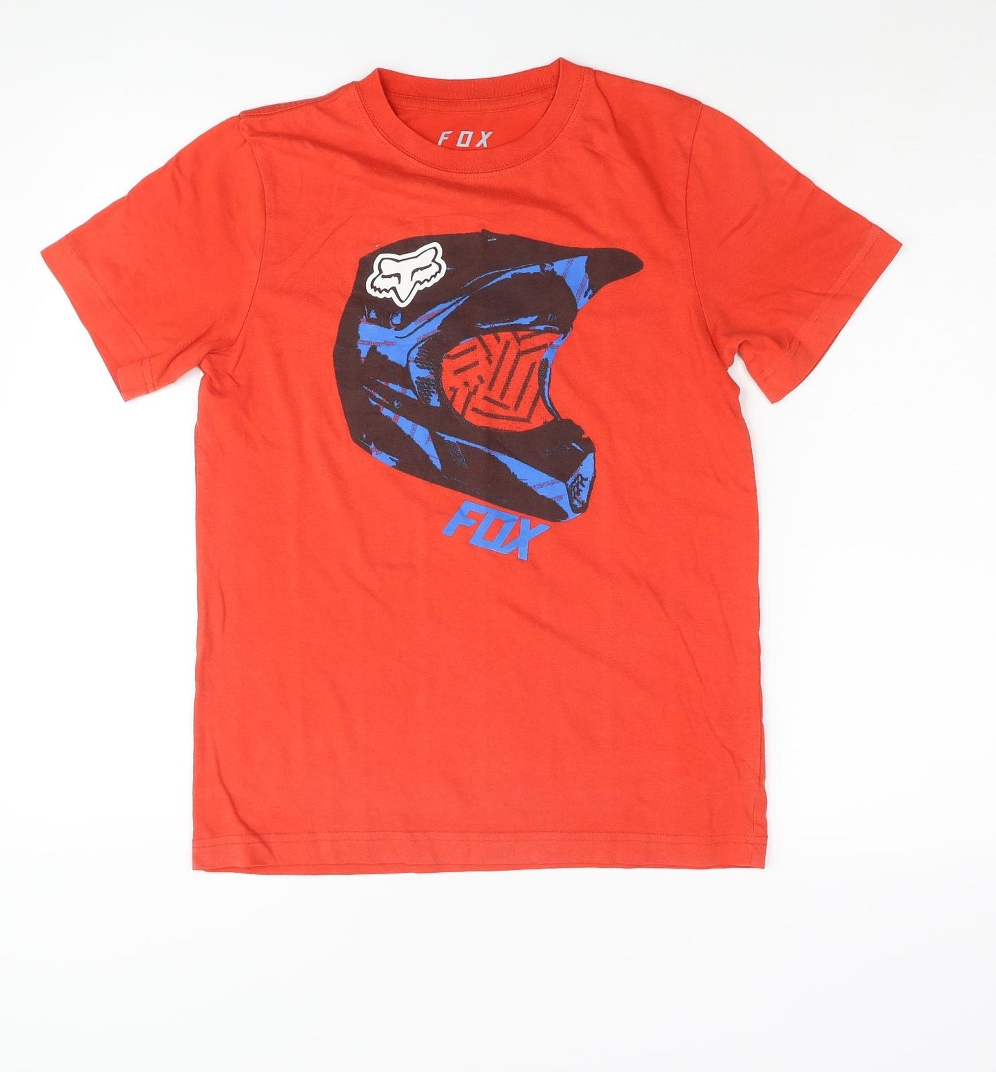 Fox Boys Red Cotton Basic T-Shirt Size M Crew Neck Pullover - Helmet Logo Print