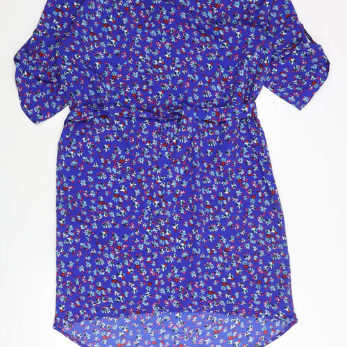 Dancing Leopard Womens Blue Floral Polyester Shift Size L Round Neck Button - Belted