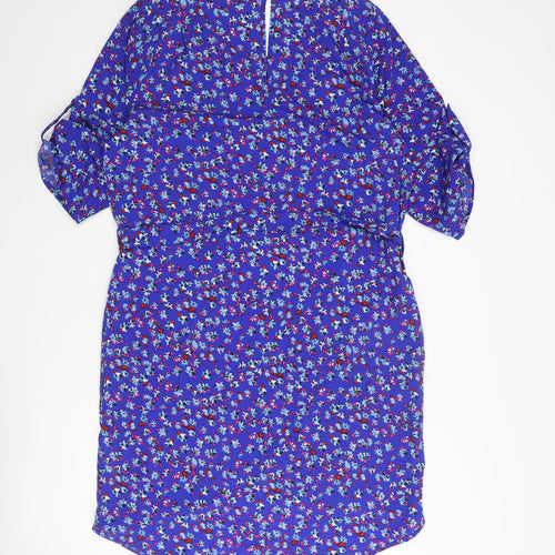 Dancing Leopard Womens Blue Floral Polyester Shift Size L Round Neck Button - Belted