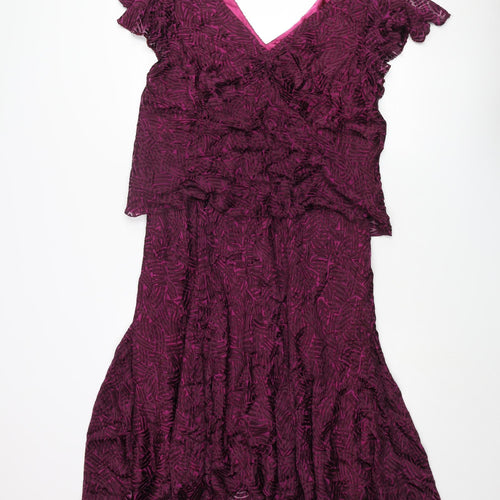 CC Womens Purple Geometric Viscose Shift Size 18 V-Neck Zip - Sequin Detail