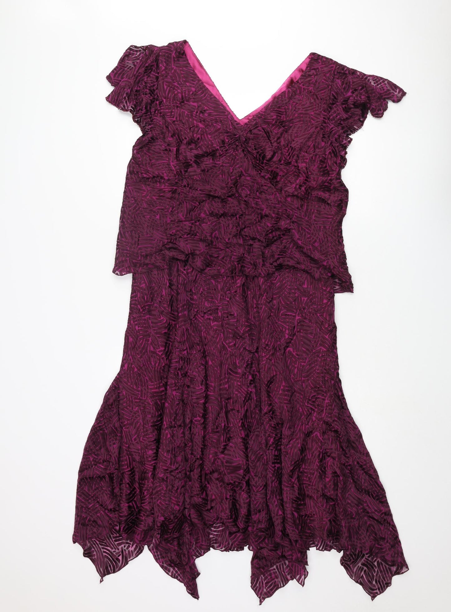 CC Womens Purple Geometric Viscose Shift Size 18 V-Neck Zip - Sequin Detail