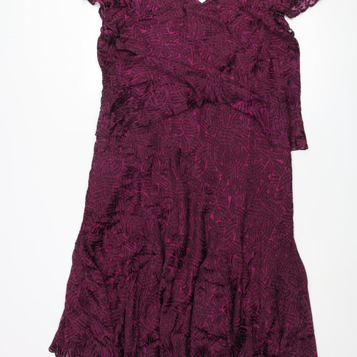 CC Womens Purple Geometric Viscose Shift Size 18 V-Neck Zip - Sequin Detail