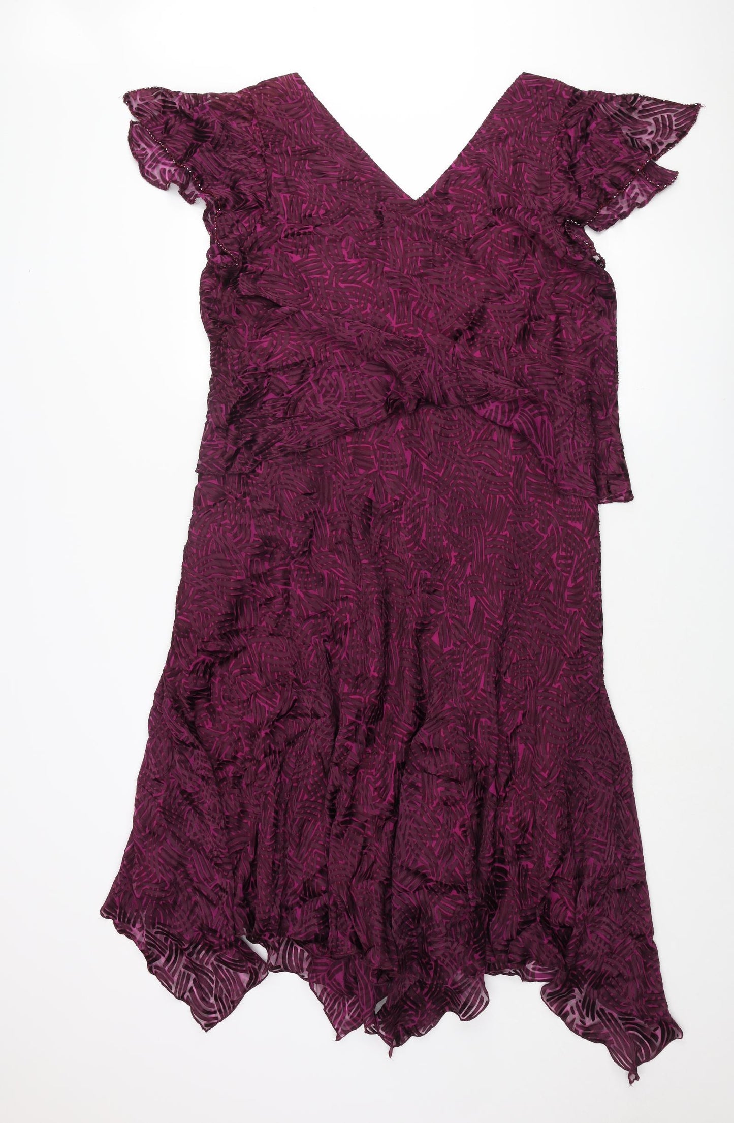 CC Womens Purple Geometric Viscose Shift Size 18 V-Neck Zip - Sequin Detail