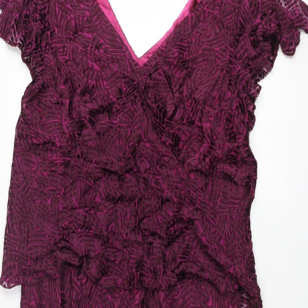 CC Womens Purple Geometric Viscose Shift Size 18 V-Neck Zip - Sequin Detail