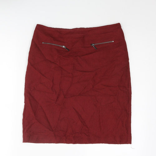 Marks and Spencer Womens Red Geometric Cotton Straight & Pencil Skirt Size 8 Zip