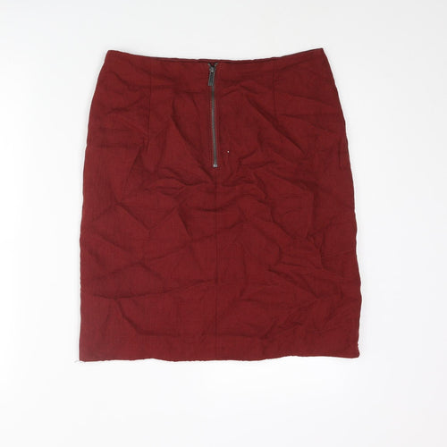 Marks and Spencer Womens Red Geometric Cotton Straight & Pencil Skirt Size 8 Zip