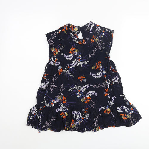 Marks and Spencer Womens Blue Floral Viscose Camisole Blouse Size 8 Mock Neck - Frill