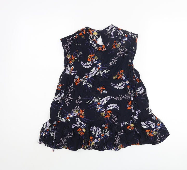 Marks and Spencer Womens Blue Floral Viscose Camisole Blouse Size 8 Mock Neck - Frill