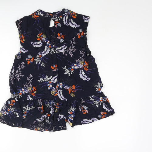 Marks and Spencer Womens Blue Floral Viscose Camisole Blouse Size 8 Mock Neck - Frill