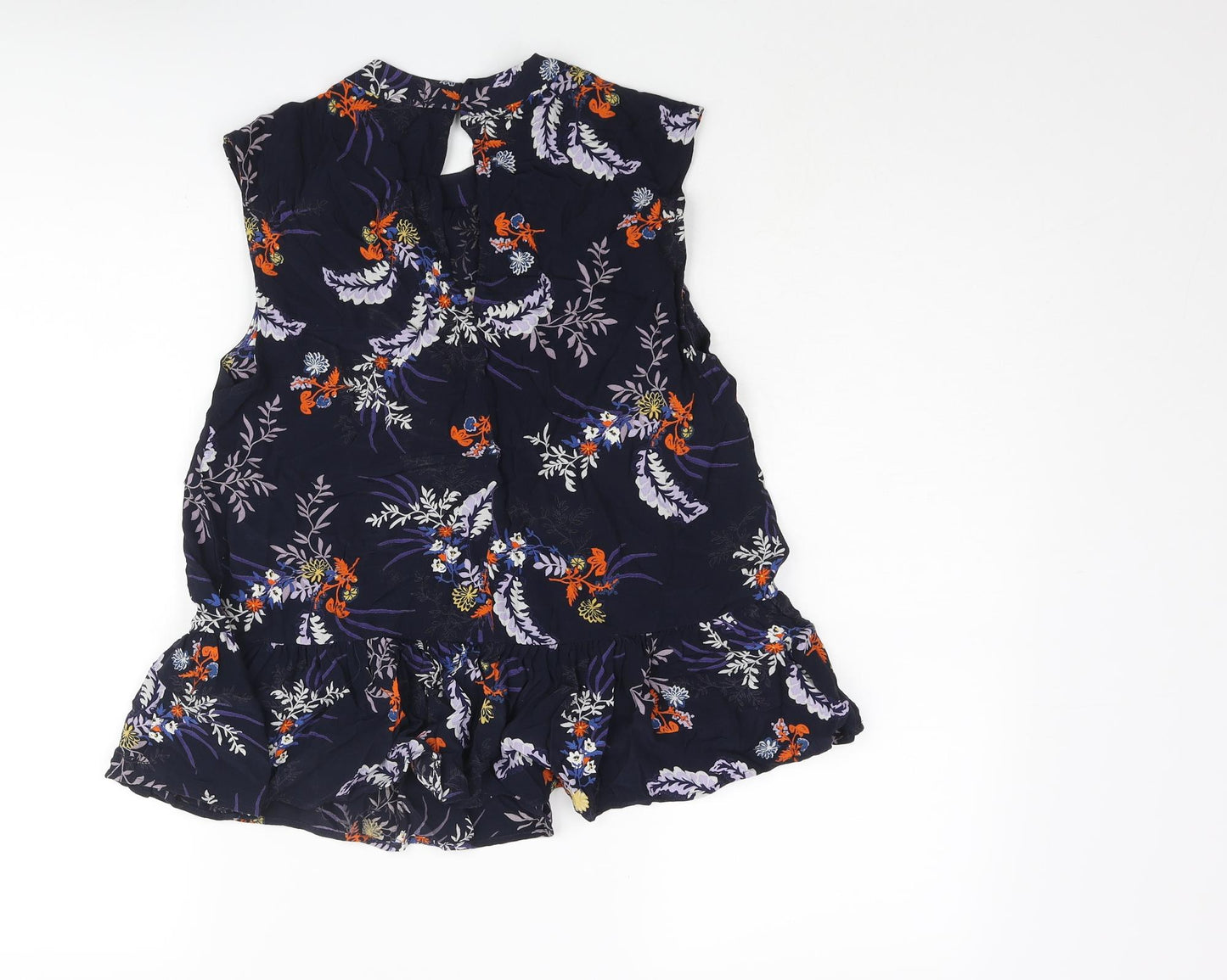 Marks and Spencer Womens Blue Floral Viscose Camisole Blouse Size 8 Mock Neck - Frill