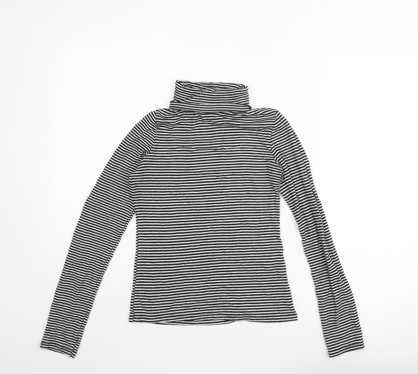 New Look Womens Black Striped Viscose Basic T-Shirt Size 12 Roll Neck