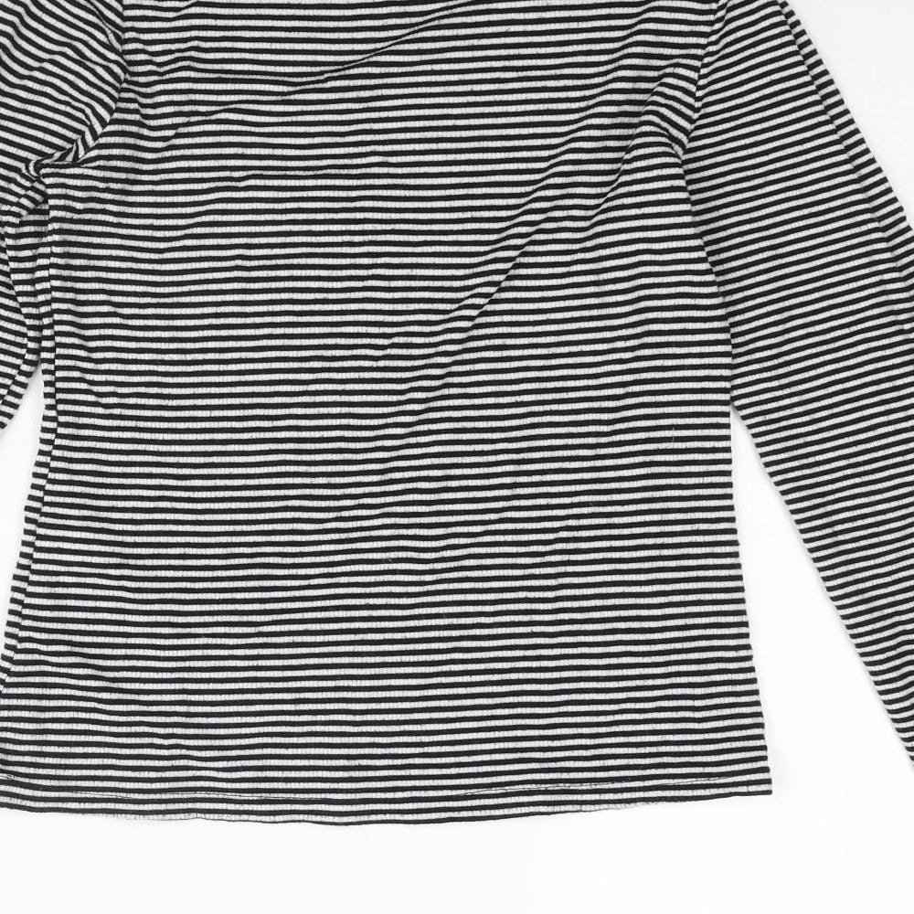 New Look Womens Black Striped Viscose Basic T-Shirt Size 12 Roll Neck