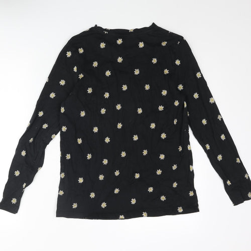 Marks and Spencer Womens Black Floral Cotton Basic T-Shirt Size 12 Round Neck