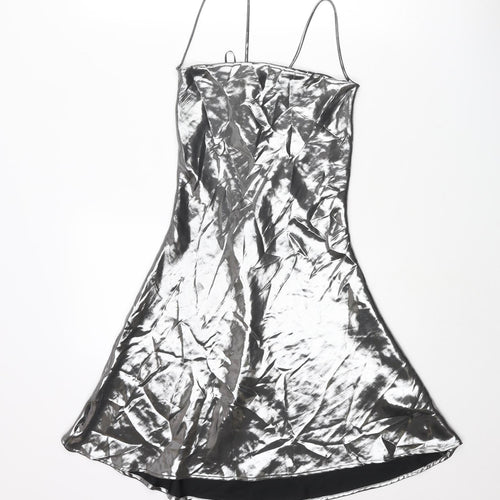 Zara Womens Silver Polyester A-Line Size XS Square Neck Tie