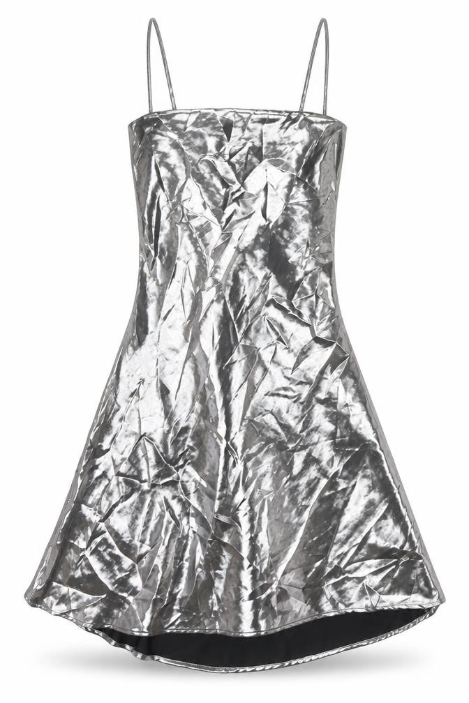 Front view of Zara women’s silver polyester a-line, size XS, square neck tie