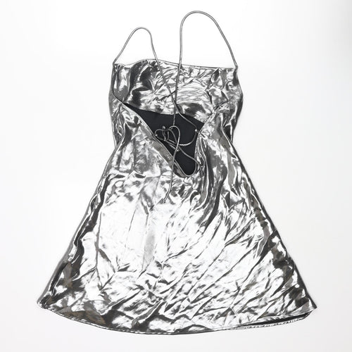 Zara Womens Silver Polyester A-Line Size XS Square Neck Tie