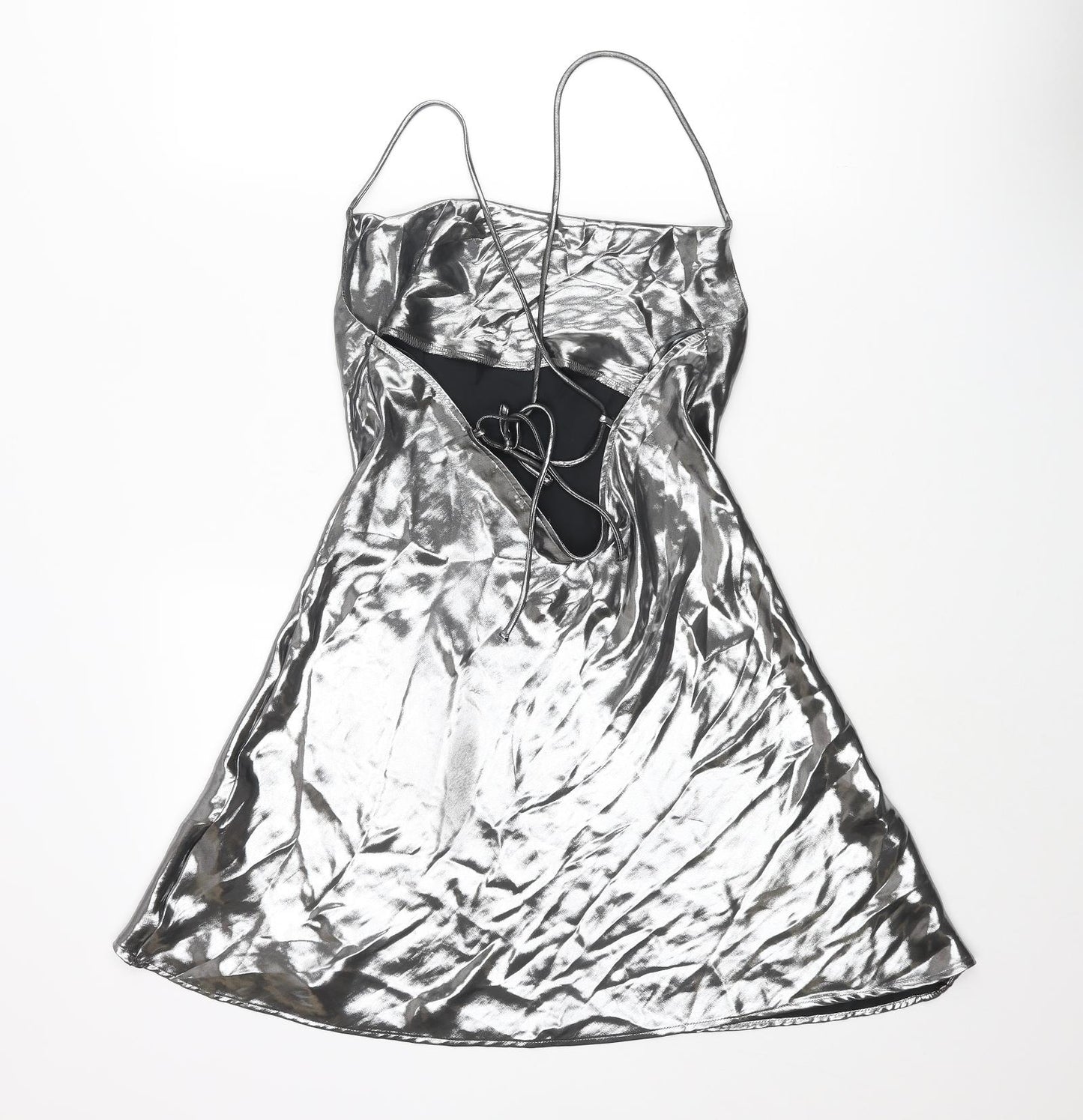 Zara Womens Silver Polyester A-Line Size XS Square Neck Tie