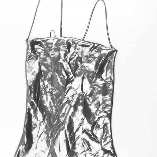 Zara Womens Silver Polyester A-Line Size XS Square Neck Tie