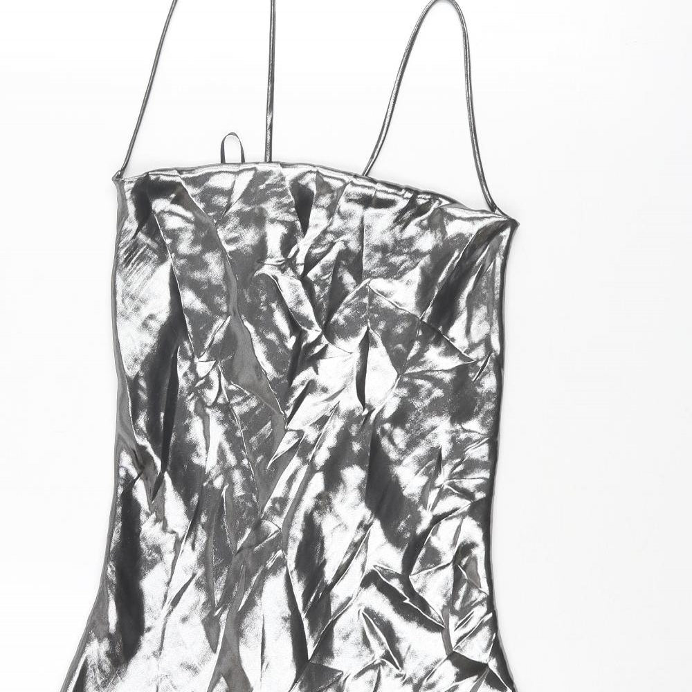 Zara Womens Silver Polyester A-Line Size XS Square Neck Tie