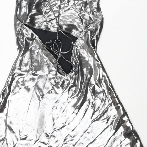 Zara Womens Silver Polyester A-Line Size XS Square Neck Tie