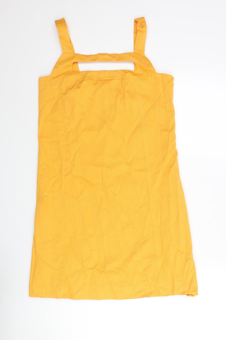 Tara Jarmon Womens Yellow Polyester Shift Size 12 Square Neck Zip - Cut Out Detail
