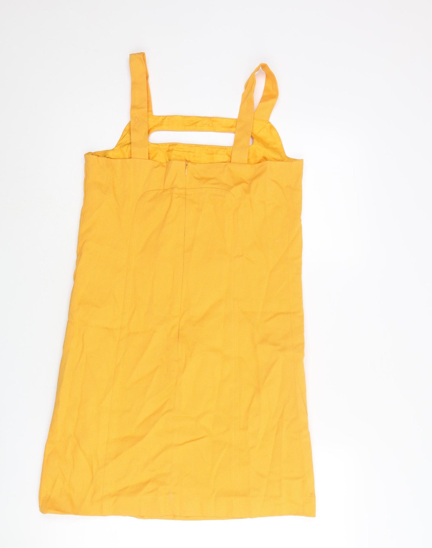 Tara Jarmon Womens Yellow Polyester Shift Size 12 Square Neck Zip - Cut Out Detail