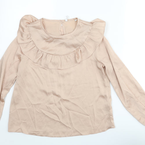 C&A Womens Pink Polyester Basic Blouse Size 10 Round Neck - Frill