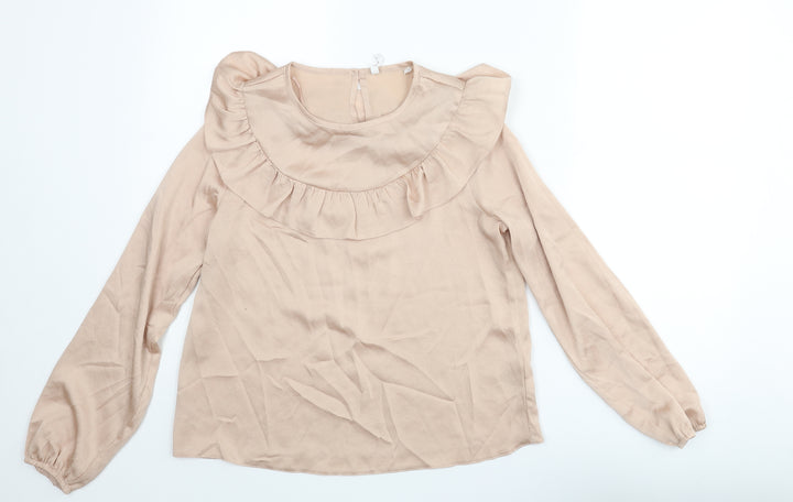 C&A Womens Pink Polyester Basic Blouse Size 10 Round Neck - Frill