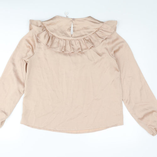 C&A Womens Pink Polyester Basic Blouse Size 10 Round Neck - Frill