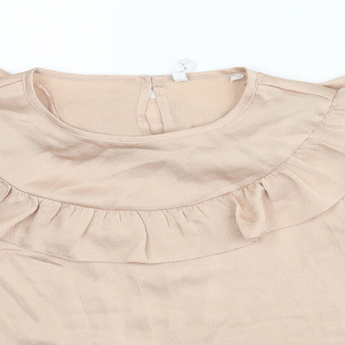 C&A Womens Pink Polyester Basic Blouse Size 10 Round Neck - Frill
