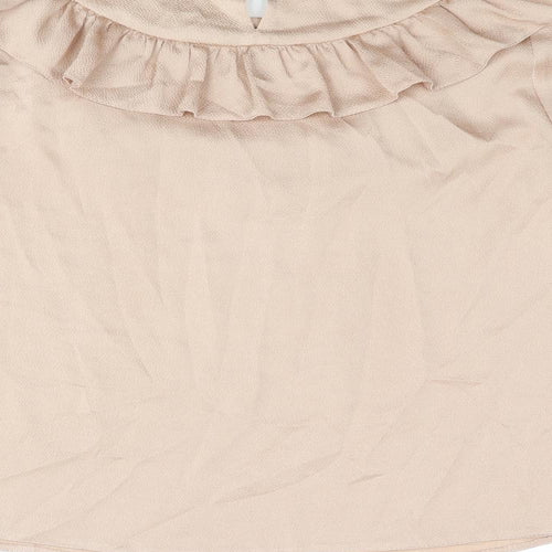 C&A Womens Pink Polyester Basic Blouse Size 10 Round Neck - Frill