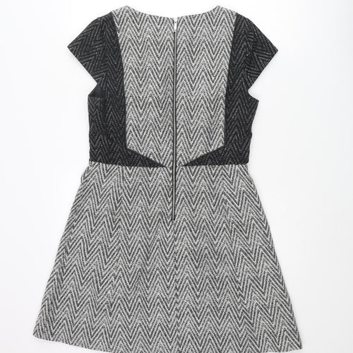 Oasis Womens Grey Geometric Cotton A-Line Size 12 Round Neck Zip