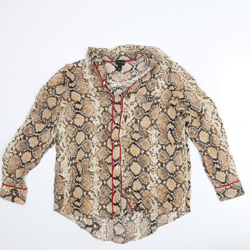 River Island Womens Beige Animal Print Viscose Basic Button-Up Size 10 Collared - Snake Print