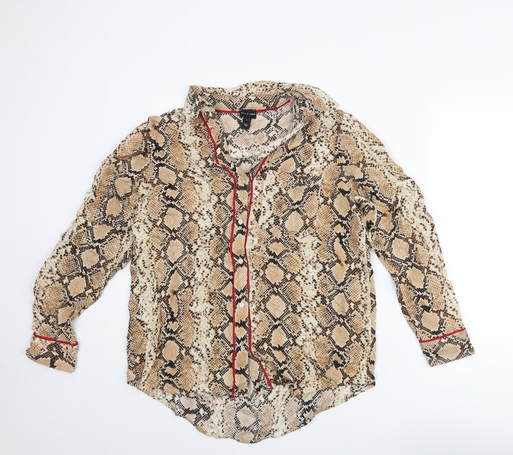 River Island Womens Beige Animal Print Viscose Basic Button-Up Size 10 Collared - Snake Print