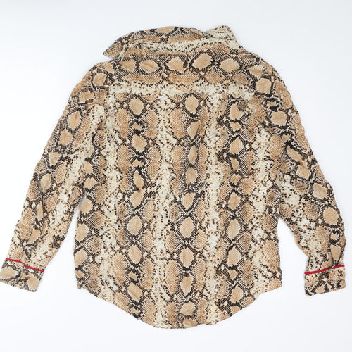 River Island Womens Beige Animal Print Viscose Basic Button-Up Size 10 Collared - Snake Print