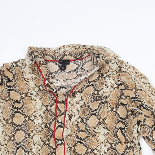 River Island Womens Beige Animal Print Viscose Basic Button-Up Size 10 Collared - Snake Print