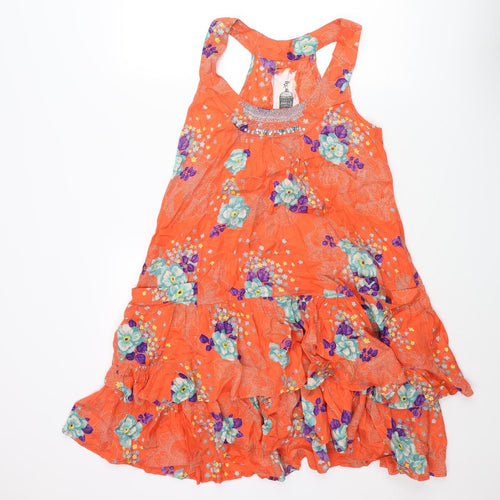 River Island Womens Orange Floral Viscose Shift Size 8 Round Neck Pullover - Frill