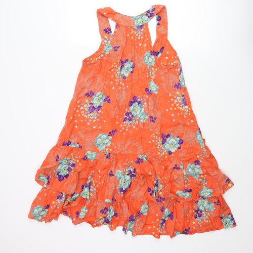 River Island Womens Orange Floral Viscose Shift Size 8 Round Neck Pullover - Frill