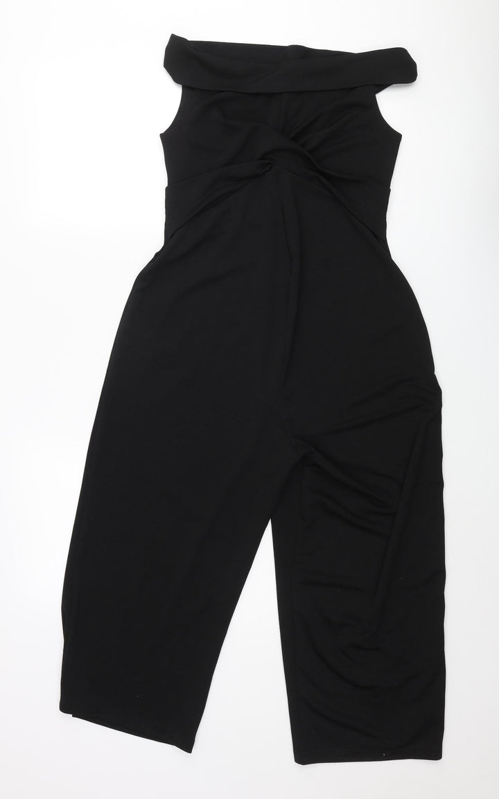 Want That Trend Womens Black Polyester Jumpsuit One-Piece Size 10 L21 in Pullover - Knot Detail
