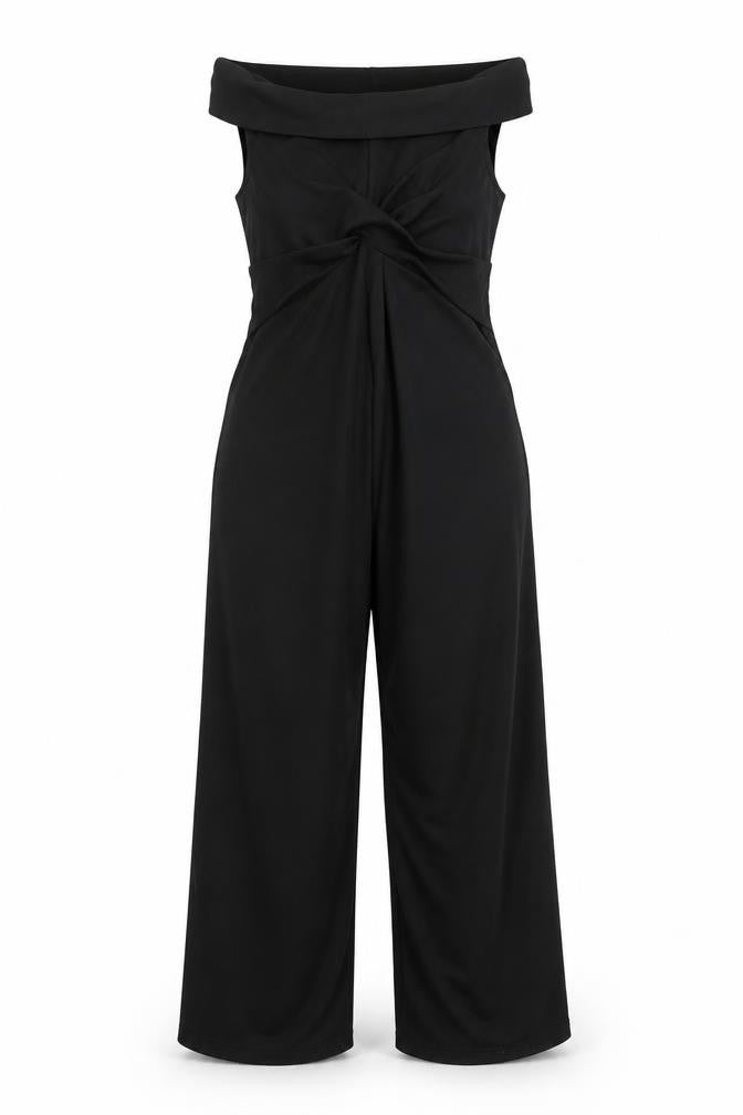 Want That Trend Womens Black Polyester Jumpsuit One-Piece Size 10 L21 in Pullover - Knot Detail