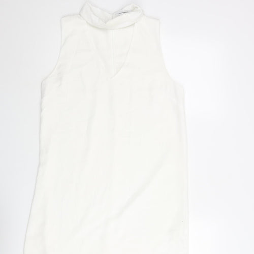 Glamorous Womens White Polyester Shift Size M Collared Zip - V Neck Cut Out