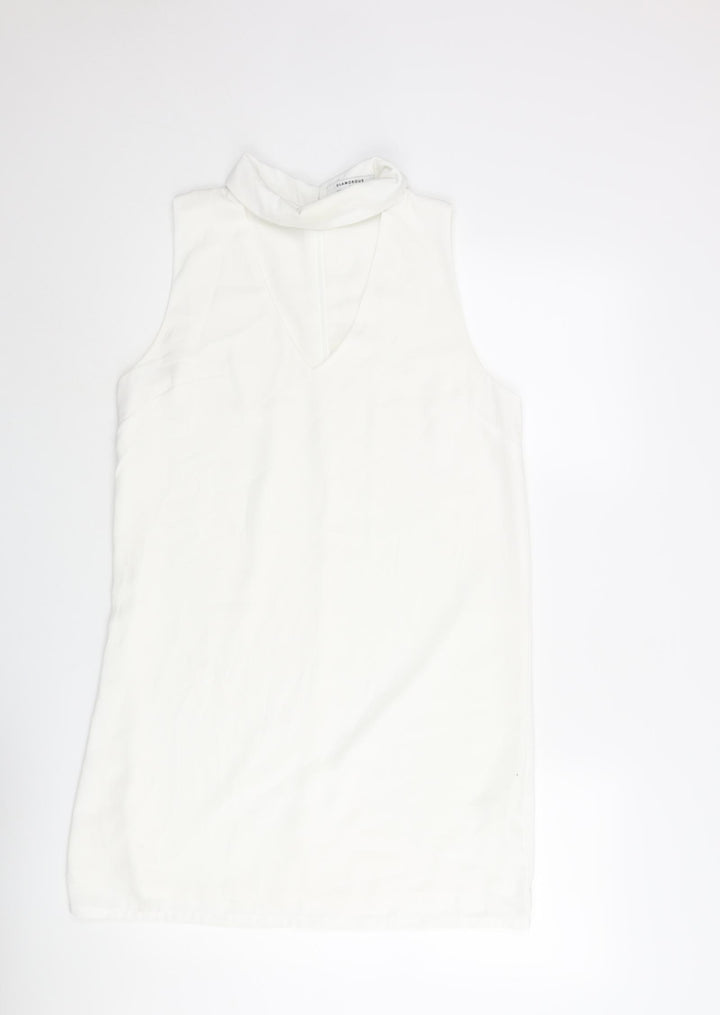 Glamorous Womens White Polyester Shift Size M Collared Zip - V Neck Cut Out