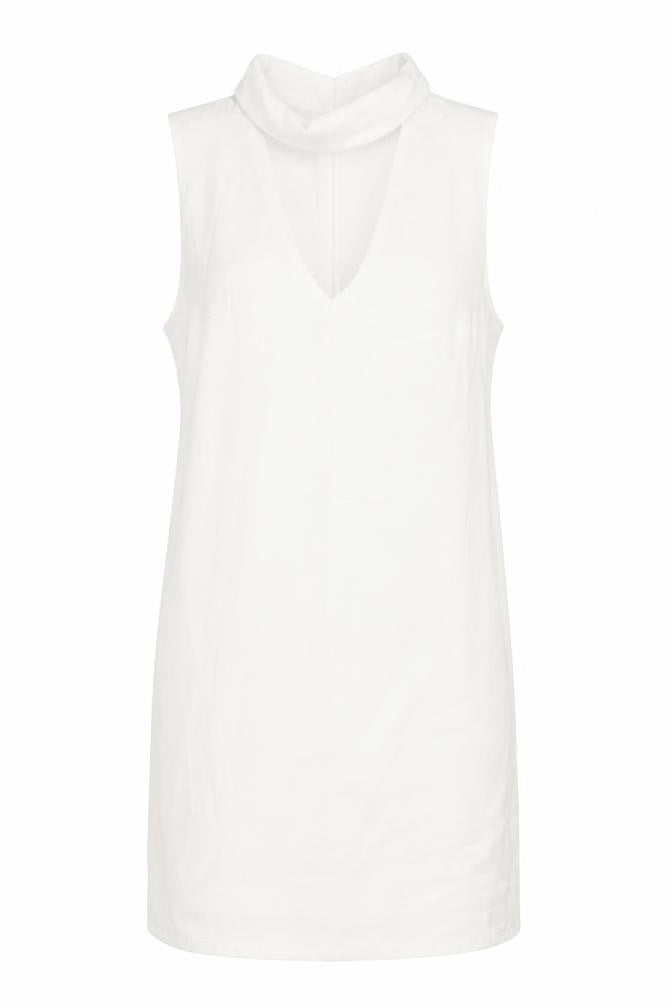 Front view of Glamorous women’s white polyester shift, size M, collared zip - v neck cut out