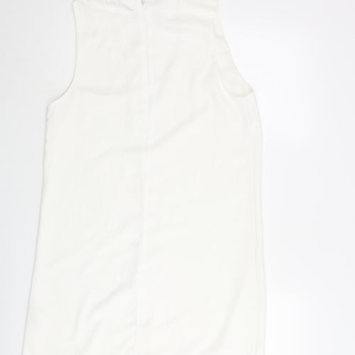 Glamorous Womens White Polyester Shift Size M Collared Zip - V Neck Cut Out