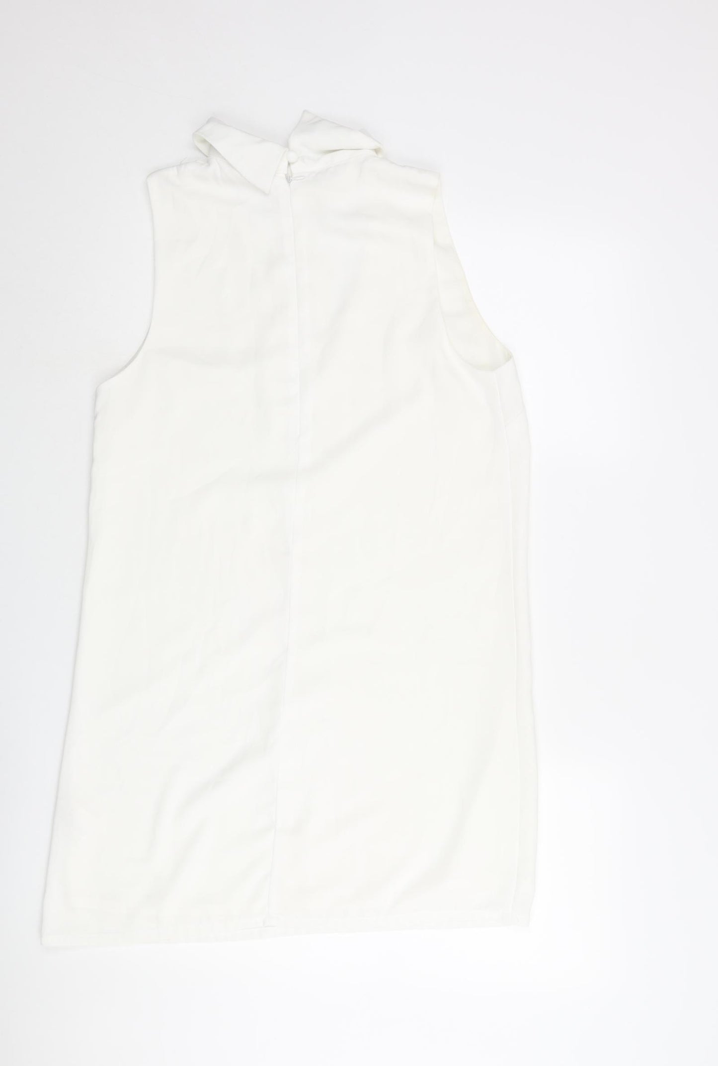 Glamorous Womens White Polyester Shift Size M Collared Zip - V Neck Cut Out