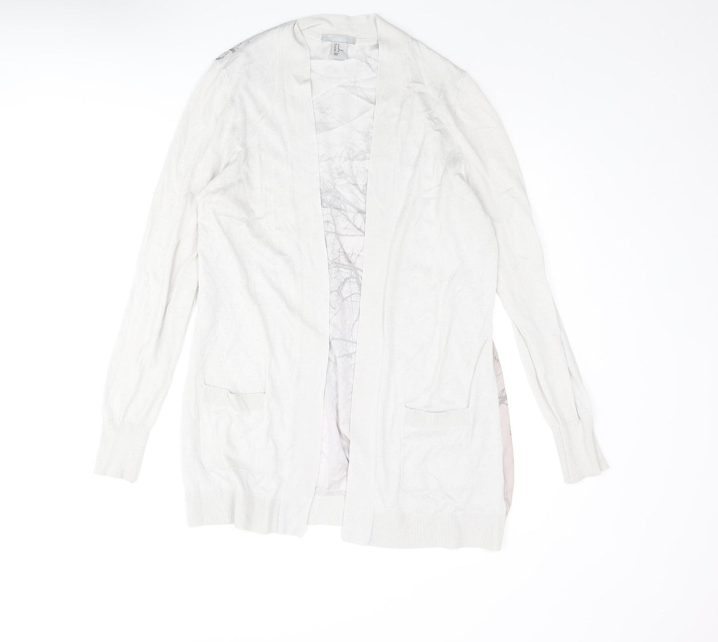 H&M Womens Grey V-Neck Acrylic Cardigan Jumper Size M - Tree Back Print